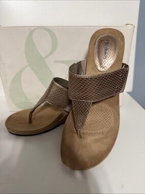 Style & Co. Metallic Taupe Snake-Print Thong Sandals